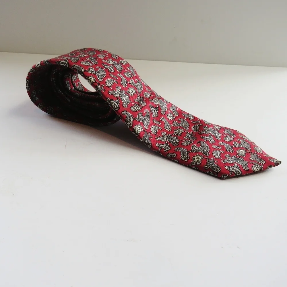 Vintage Pierre Balmain Paris Silk Red Gray Paisley Tie